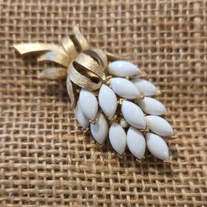 Crown Trifari Milk Glass Brooch